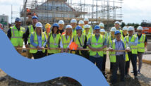 Members of the Two Rivers Housing team with the ECLT, Homes England, Stroud District Council and GP Thomas at the Homegrounds construction site